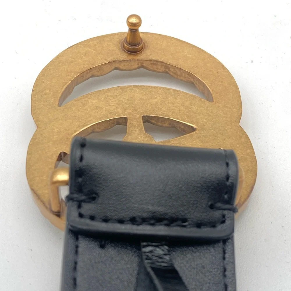 Gucci Black Leather Rhinestone Crystal GG Marmont Buckle Belt 110 XL W/ Box - Picture 11 of 14